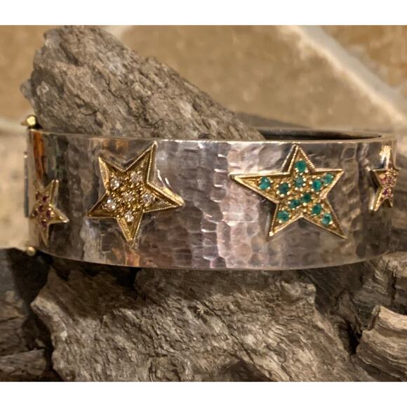 18K Gold, Sterling Silver and Multi Precious Stone Bracelet - Picture 5 of 11